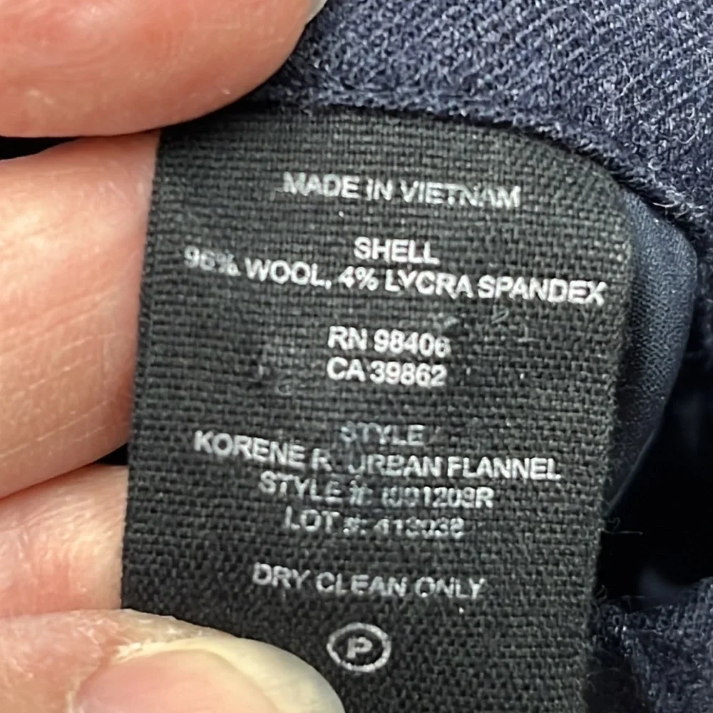 THEORY Korene R Urban Flannel Wool Pull On Navy Pants SZ M